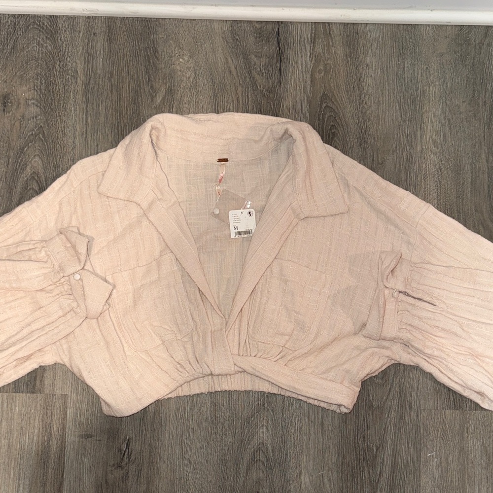 Free People Light Pink Cropped Blouse